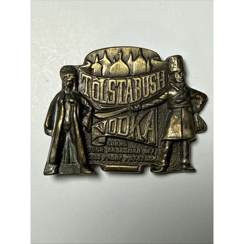 Vintage 1970s Tolstabush Vodka Brass Belt Buckle Excellent Vintage Novelty Humor